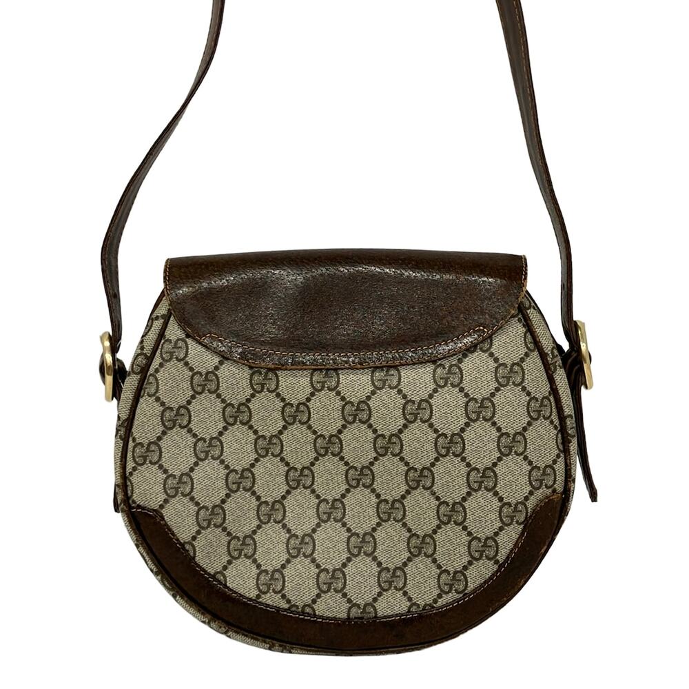 Gucci Old Gucci, GG Plus, GG Supreme Shoulder Bag Gray Beige Dark Brown PVC - Picture 3 of 9